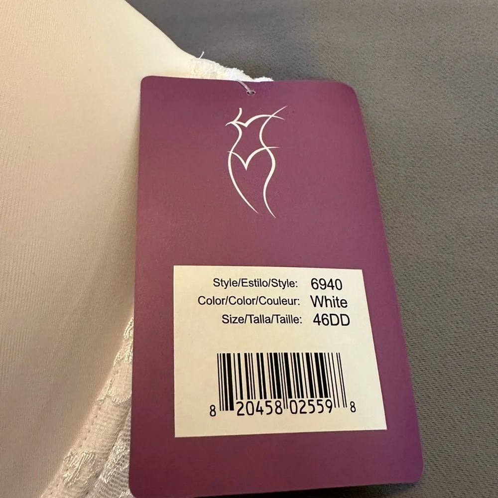 Dominique White Lace Convertible 46DD Convertible Strapless Bra NWT - Picture 2 of 9